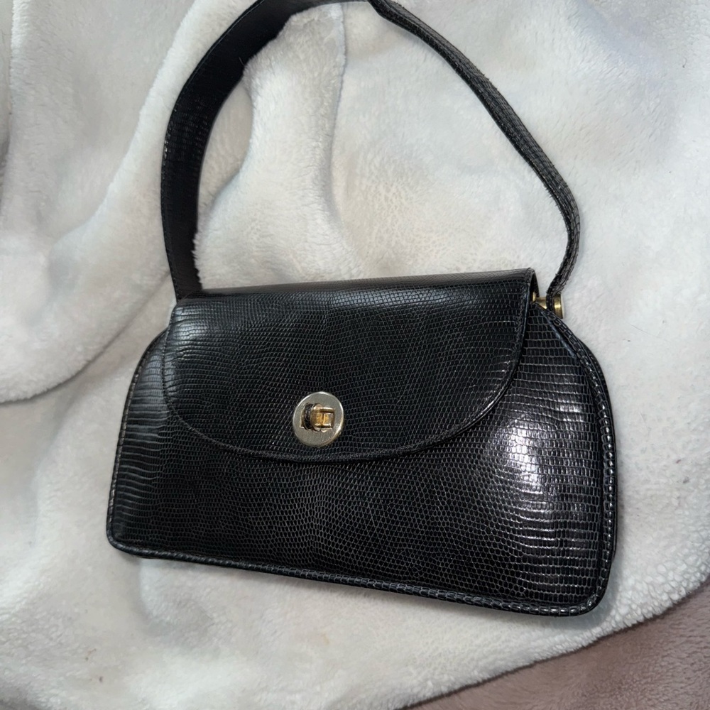 Vintage Black Reptile Leather Handbag